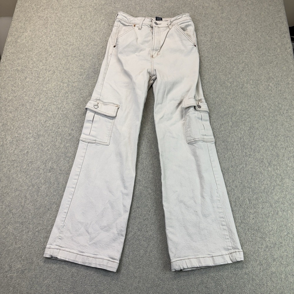S.O.N.G. Women's Size 7/28 White Cargo Street Jeans Wide Leg Y2K Utility